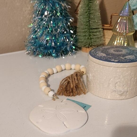 Decor boho calm natural beach short beaded garland & ceramic dish with lid new - Picture 9 of 12